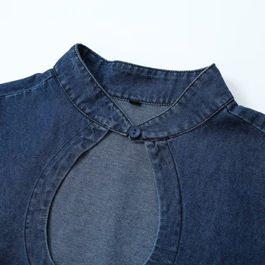Damen Tailliertes Jeans-Top mit Schlüsselloch-Ausschnitt und durchgehender Knopfleiste Nord Taschen