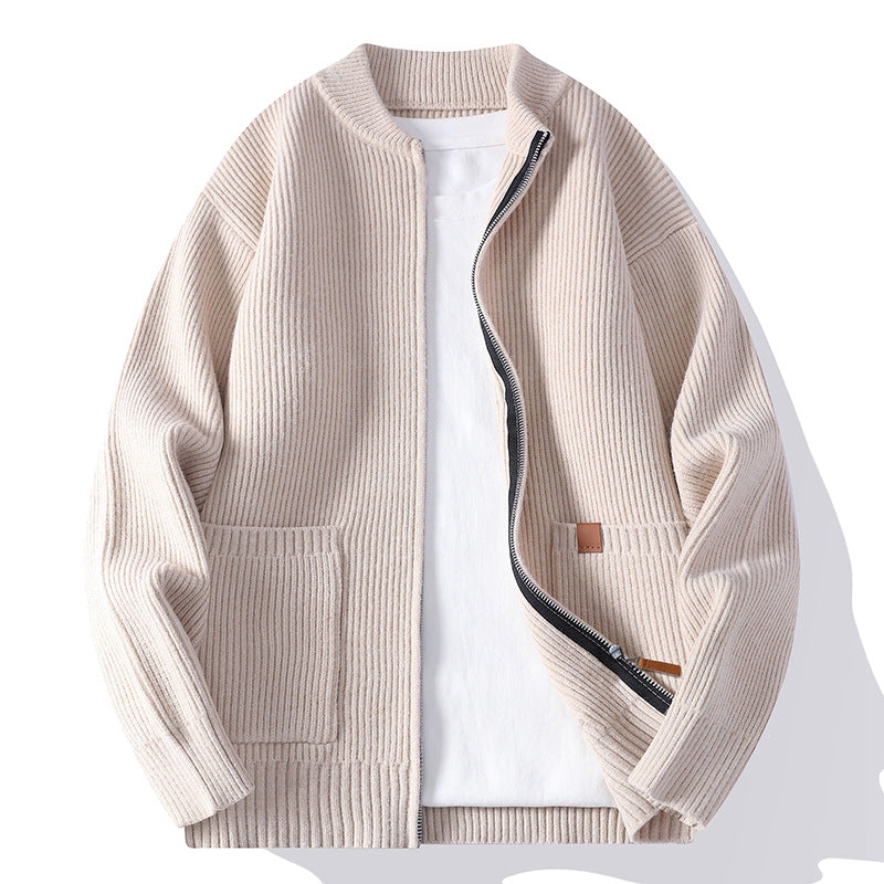 Herren gerippte Strickjacke mit durchgehendem Reißverschluss und aufgesetzten Taschen Nord Taschen