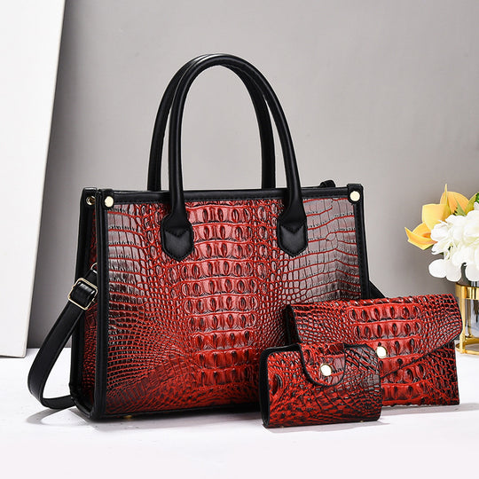 Damen Handtaschen-Set mit elegantem Krokodil-Leder-Look und abnehmbaren Zubehör Nord Taschen