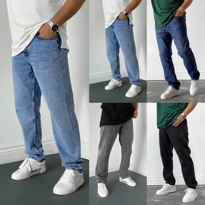 Herren lockere Straight-Leg Jeans mit elastischem Bundsaum und entspannter Passform Nord Taschen