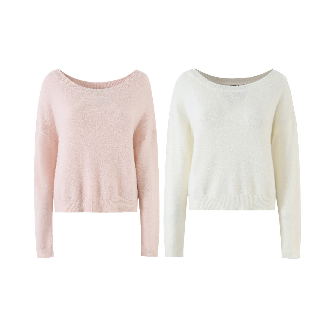 Damen Weicher Cropped-Pullover mit U-Boot-Ausschnitt und Oversize-Schultern Nord Taschen