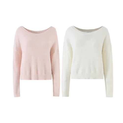 Damen Weicher Cropped-Pullover mit U-Boot-Ausschnitt und Oversize-Schultern Nord Taschen