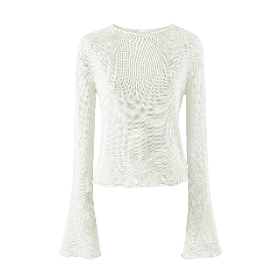 Damen Leichtes Feinstrick-Longsleeve mit ausgestellten Trompetenärmeln Nord Taschen