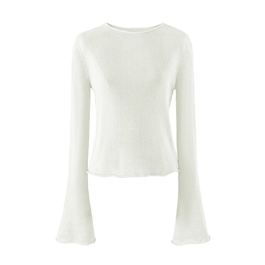 Damen Leichtes Feinstrick-Longsleeve mit ausgestellten Trompetenärmeln Nord Taschen