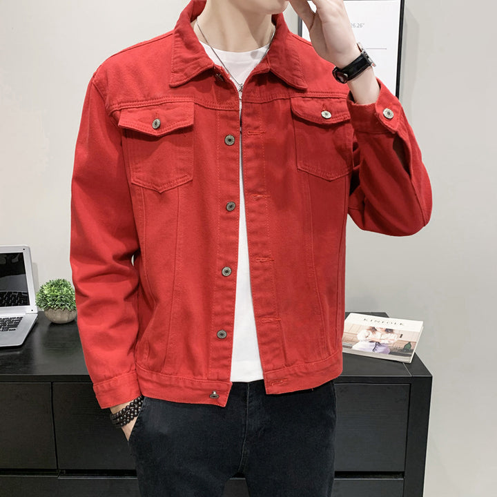 Herren taillierte Jeansjacke mit Brusttaschen, durchgehender Knopfleiste und Kontrastnähten Nord Taschen
