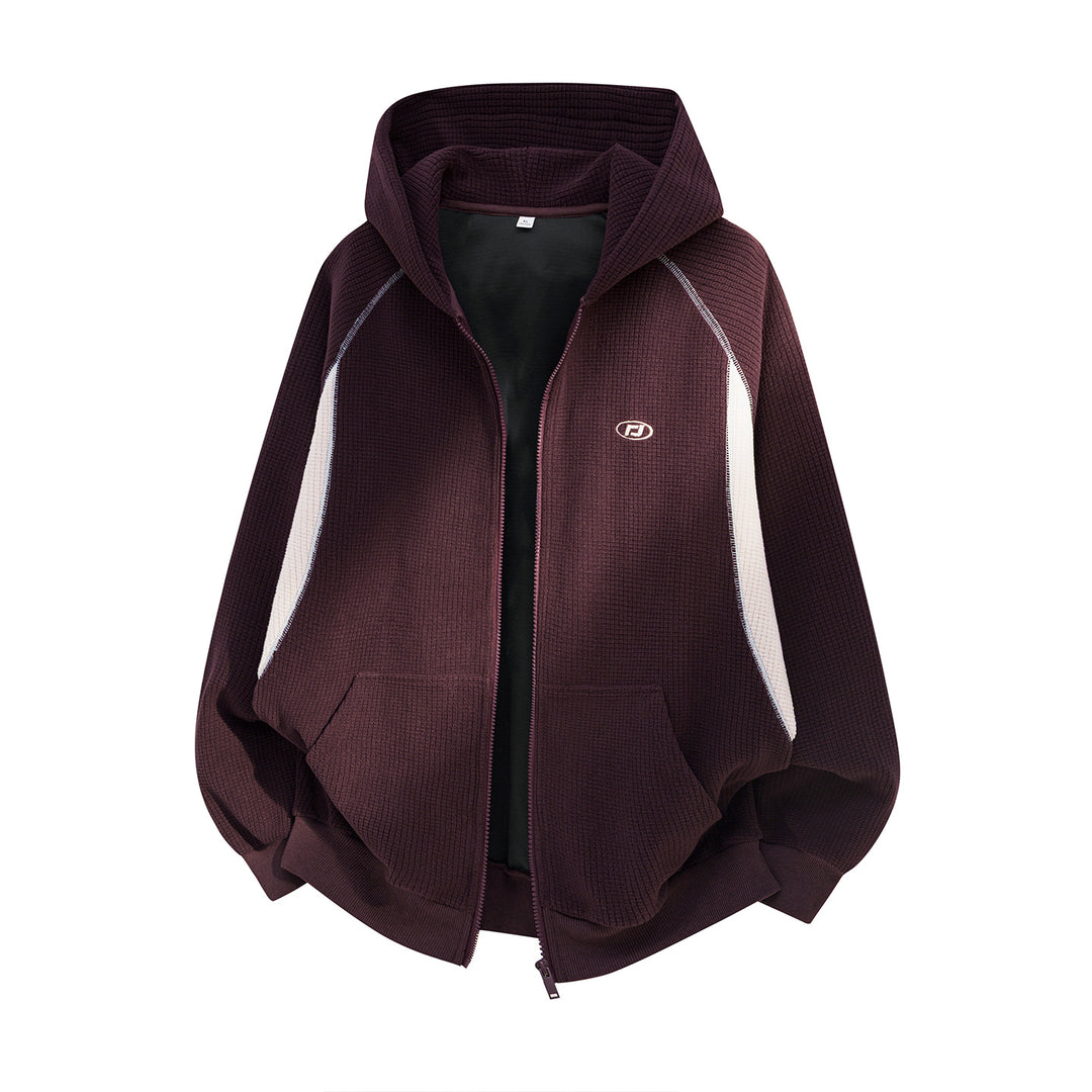 Unisex Oversize Waffelstrick-Kapuzenjacke mit durchgehendem Reißverschluss und Kängurutaschen Nord Taschen