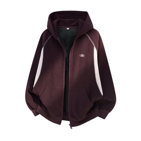 Unisex Oversize Waffelstrick-Kapuzenjacke mit durchgehendem Reißverschluss und Kängurutaschen Nord Taschen