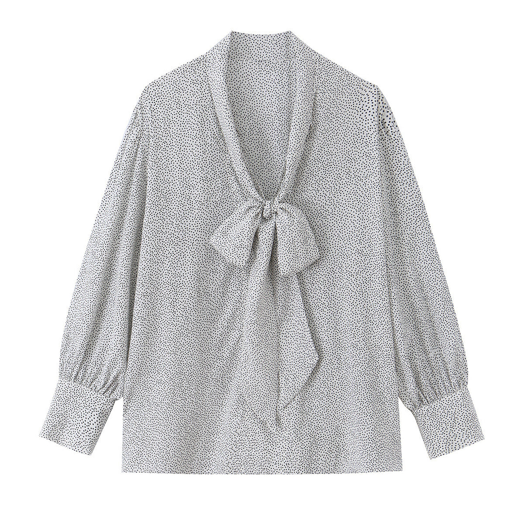 Damen Pussy-Bow-Bluse mit feinem Punktmuster, Ballonärmeln und Manschetten Nord Taschen