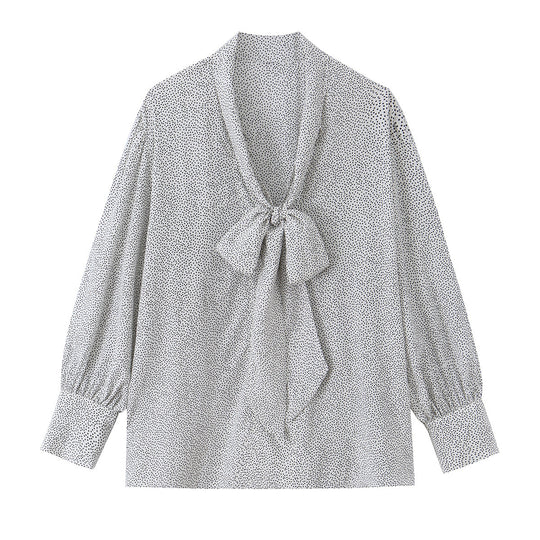 Damen Pussy-Bow-Bluse mit feinem Punktmuster, Ballonärmeln und Manschetten Nord Taschen