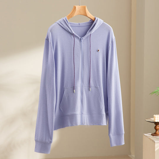 Damen leichte Kapuzen-Sweatjacke aus Slub-Jersey mit durchgehendem Reißverschluss und Kängurutaschen Nord Taschen