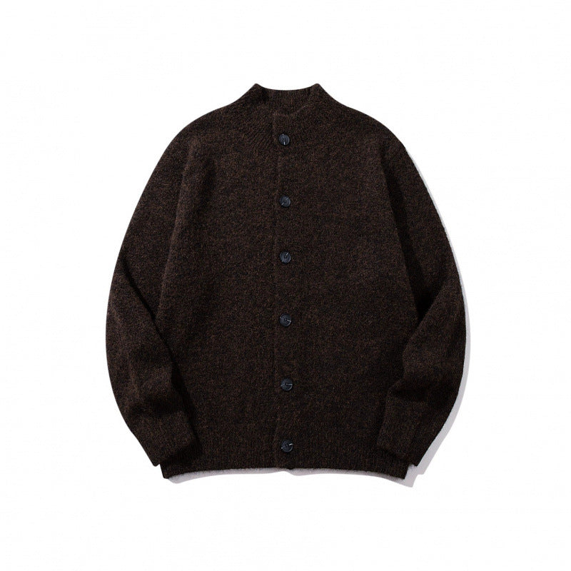 Unisex Boxy-Mohair‑Mix‑Cardigan mit halbhohem Kragen und durchgehender Knopfleiste Nord Taschen