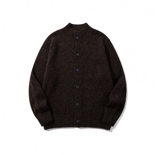 Unisex Boxy-Mohair‑Mix‑Cardigan mit halbhohem Kragen und durchgehender Knopfleiste Nord Taschen