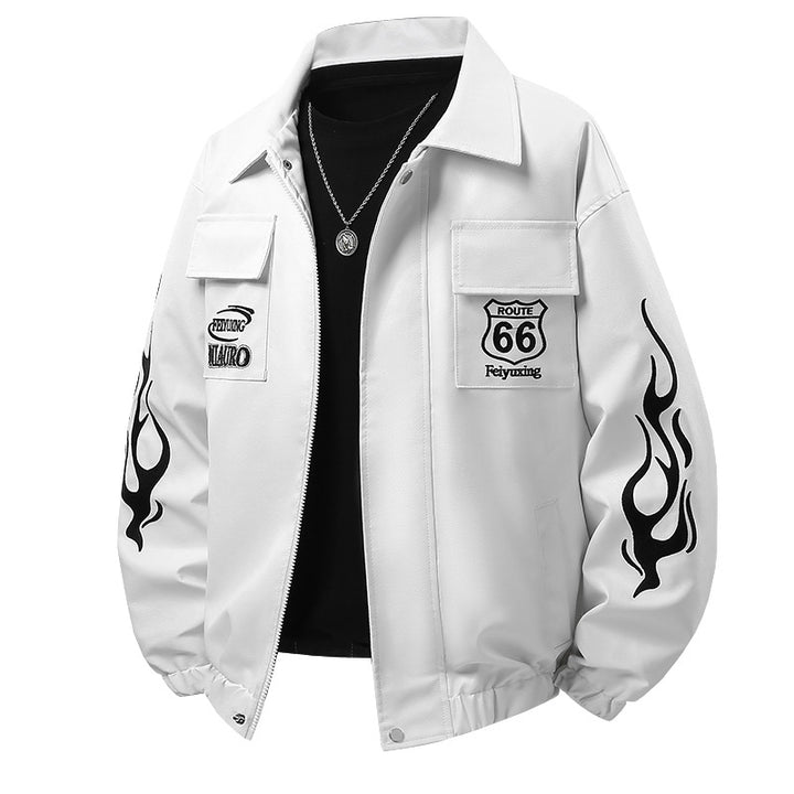 Men's  patch-detail street-style zip-up jacket with stand collar and graphic sleeve prints Nord Taschen