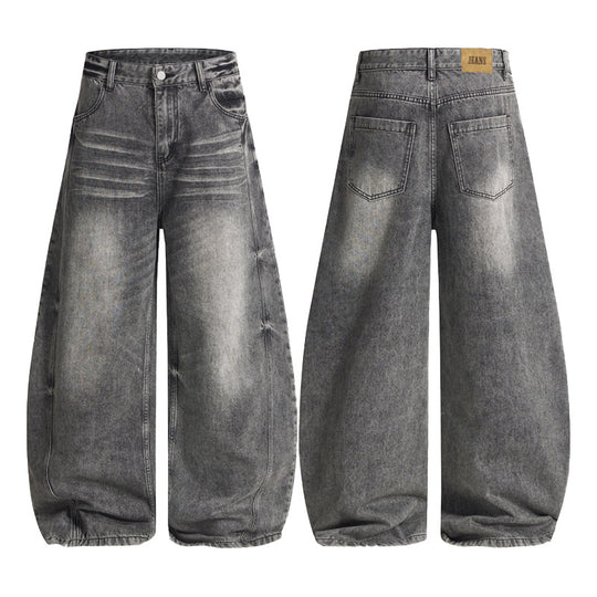 Herren Ultraweite vintagegewaschene Denim-Palazzohose mit tiefem Schritt und geradem Saum Nord Taschen