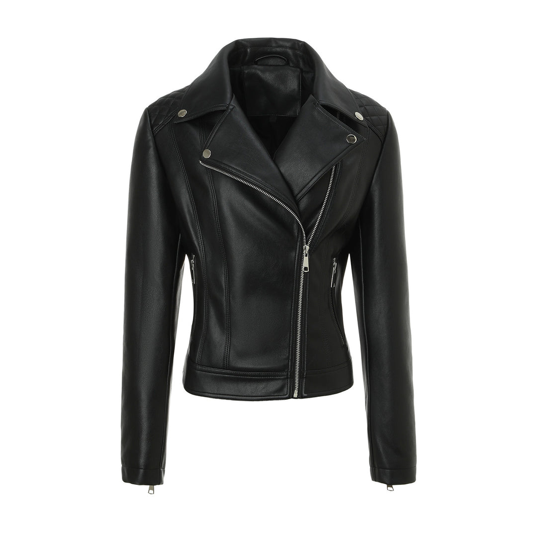 Damen Taillierte Biker-Lederjacke mit Stepp-Schultern Nord Taschen