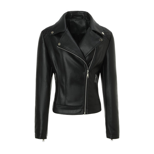Damen Taillierte Biker-Lederjacke mit Stepp-Schultern Nord Taschen