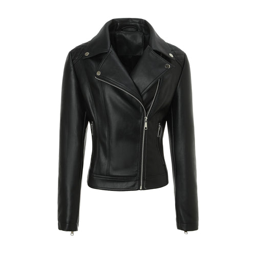 Damen Taillierte Biker-Lederjacke mit Stepp-Schultern Nord Taschen