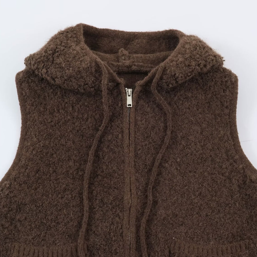Damen Teddy-Fleece-Weste mit Kapuze, Reißverschluss und aufgesetzten Taschen Nord Taschen