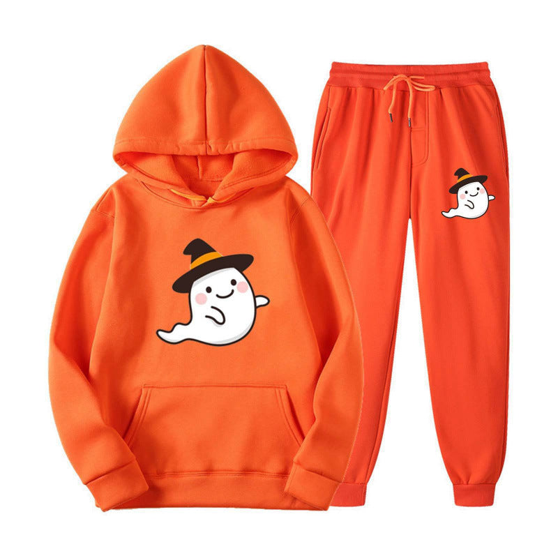 Unisex kuscheliger Kapuzenpullover und Jogginghose Set mit Halloween-Geistprint Nord Taschen