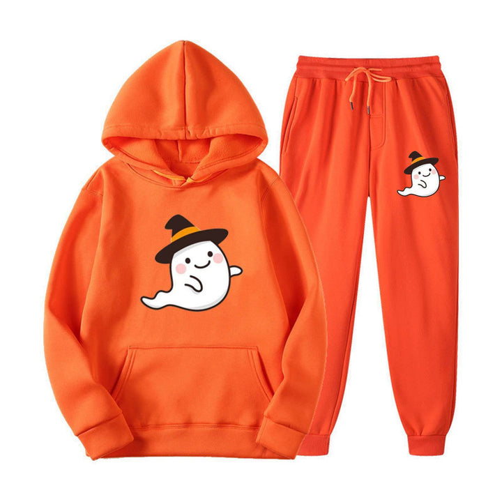 Unisex kuscheliger Kapuzenpullover und Jogginghose Set mit Halloween-Geistprint Nord Taschen