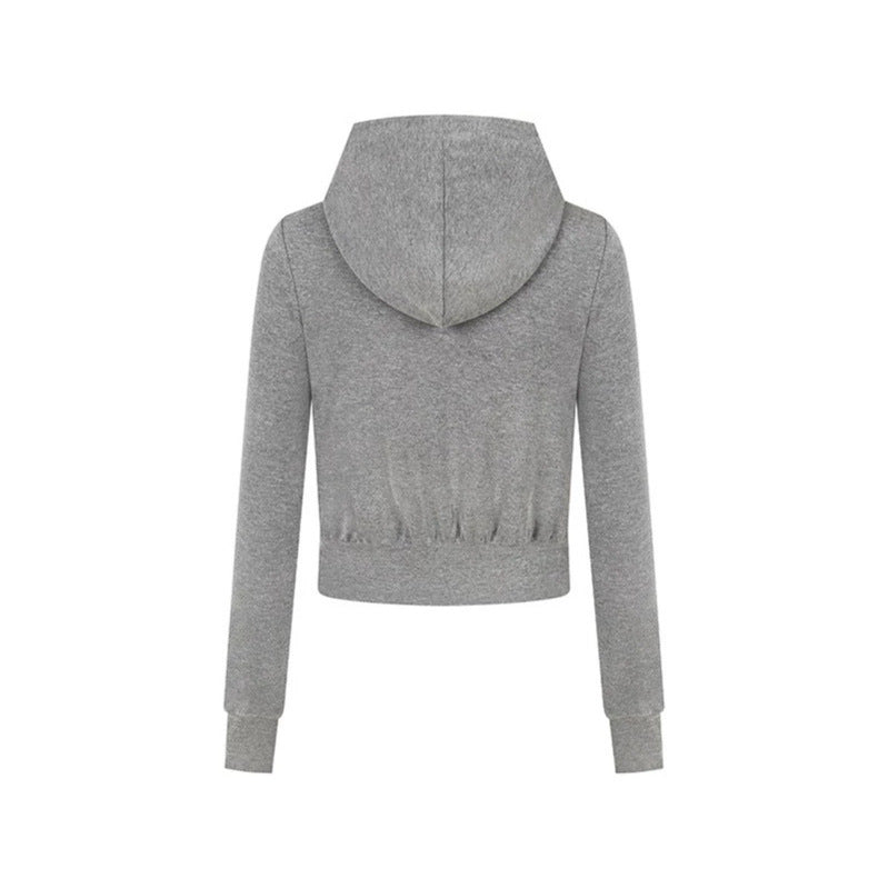 Damen Kurz geschnittene Kapuzenjacke aus Baumwollmix mit zweiseitigem Reißverschluss und Rippbündchen Nord Taschen
