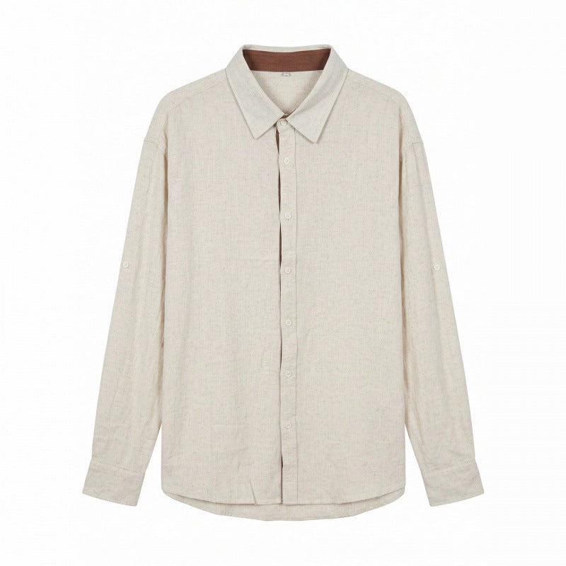 Herren Leichtes Oversize-Leinenhemd mit Kentkragen und abgerundetem Saum Nord Taschen