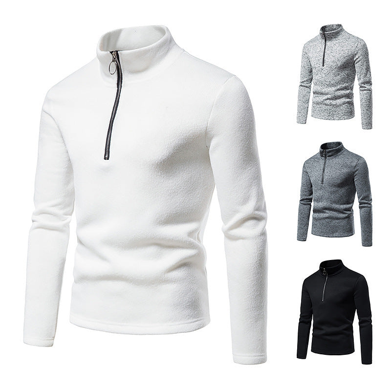 Herren melierter Stehkragen-Pullover mit Kurzreißverschluss und schlanker Passform Nord Taschen
