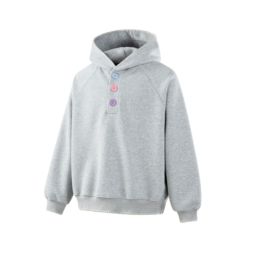 Damen Kapuzenpullover mit halber Knopfleiste, dekorativer Sattelnaht und Oversize-Schnitt Nord Taschen