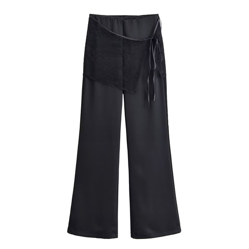 Damen weite Satinhose mit Spitzen‑Überwurf und Bindegürtel Nord Taschen
