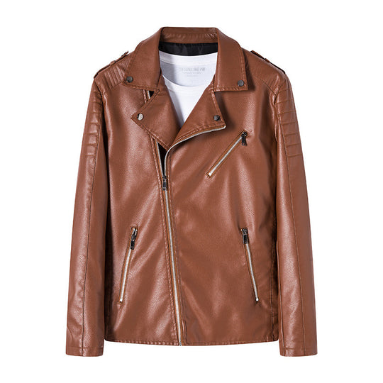 Herren Bikerjacke aus hochwertigem Kunstleder im Slim‑Fit mit schrägem Reißverschluss und gesteppter Schulterpartie Nord Taschen