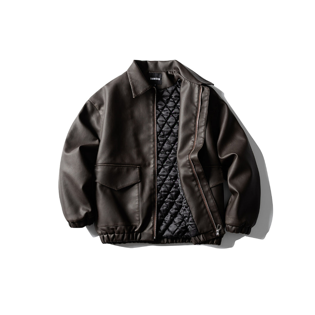 Herren Oversized Kunstleder‑Fliegerblouson mit Pattentaschen, verdecktem Verschluss und elastischem Saum Nord Taschen