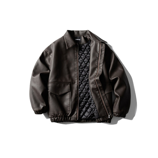 Herren Oversized Kunstleder‑Fliegerblouson mit Pattentaschen, verdecktem Verschluss und elastischem Saum Nord Taschen