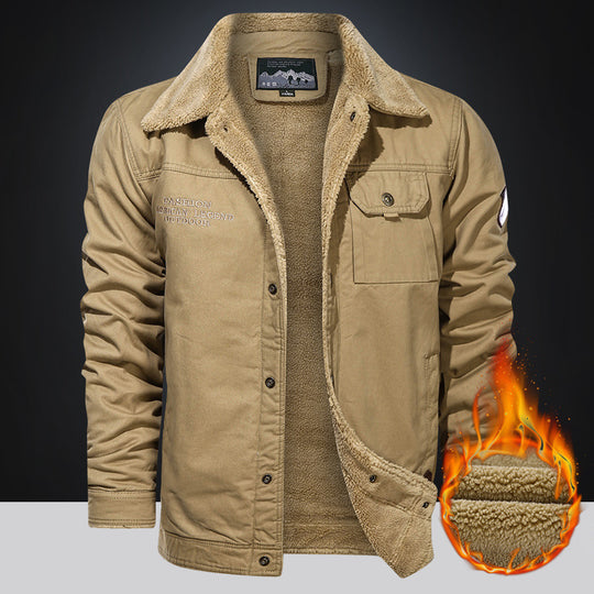 Herren  gefütterte Canvas-Fieldjacke mit Teddyfutter, Brustklappe und Druckknopffront Nord Taschen