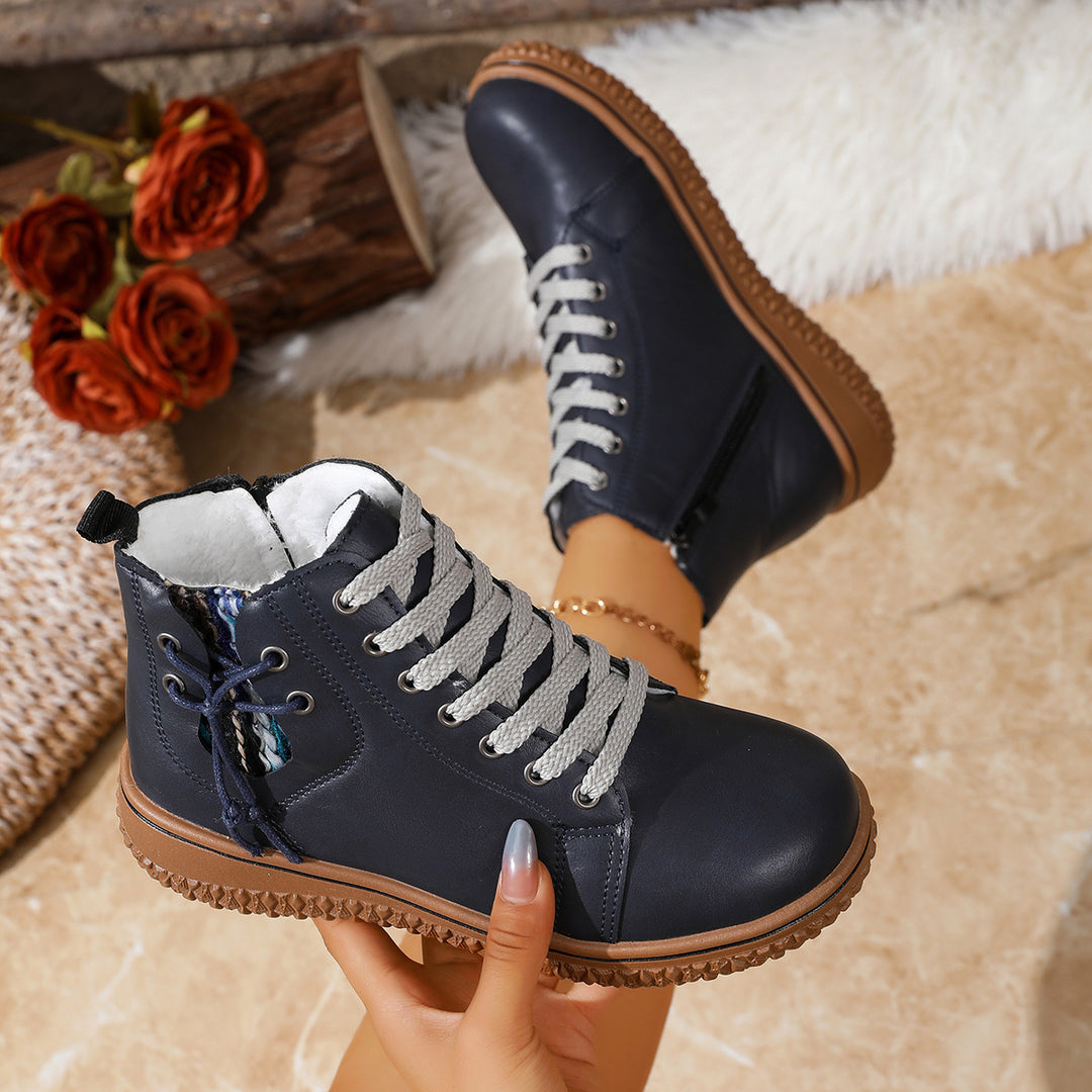 Damen nan gefütterte Schnürstiefelette mit Teddyfutter, seitlichem Reißverschluss und profilierter Gummisohle Nord Taschen