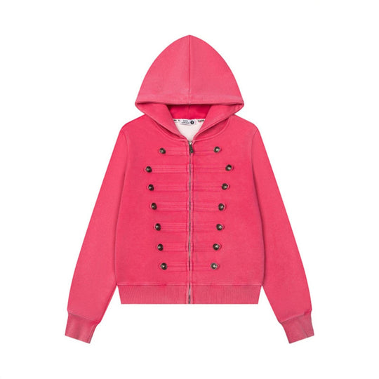 Damen Kapuzen-Sweatjacke mit militärischer Knopfverzierung und durchgehendem Reißverschluss Nord Taschen