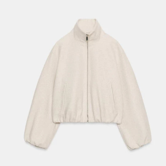 Damen Cropped‑Fleece‑Bomberjacke mit Stehkragen, balligen Ärmeln und elastischem Saum Nord Taschen