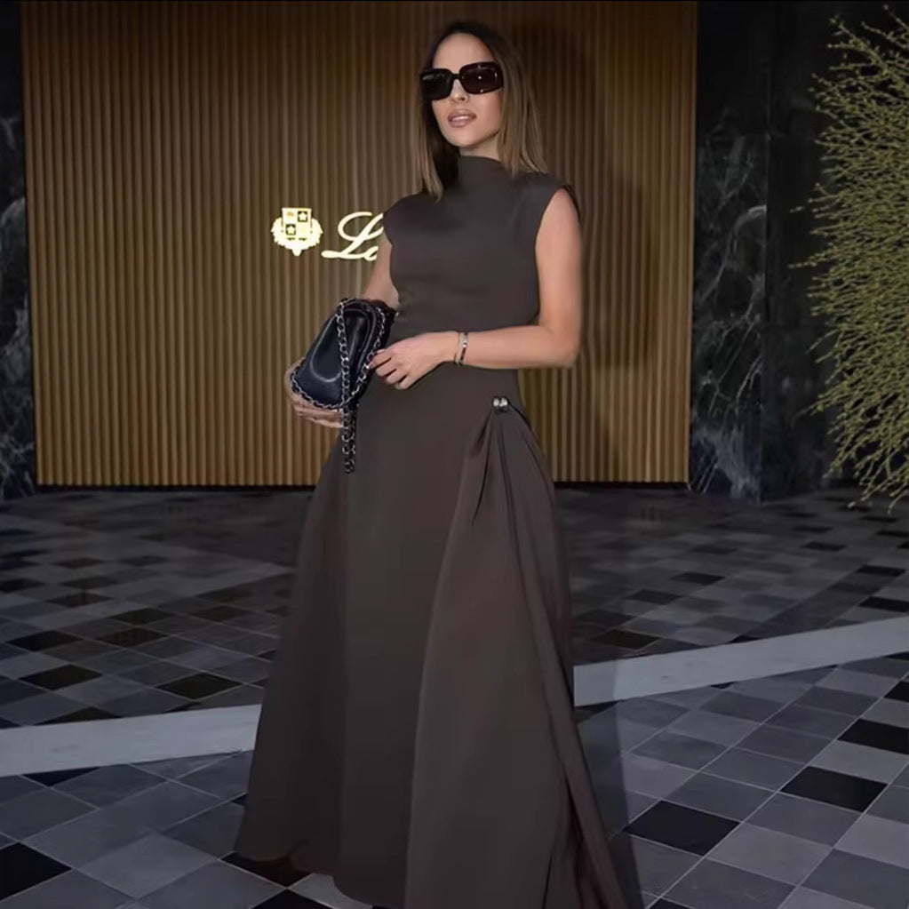 Damen A-Linien Kleid mit asymmetrischem Ausschnitt und eleganten Falten Nord Taschen