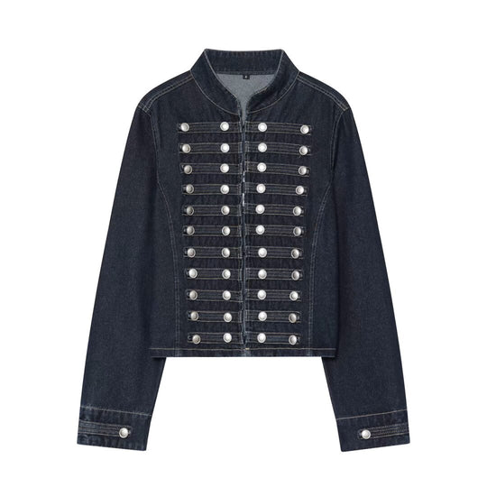 Damen Cropped Denim‑Blouson im Frackstil mit dekorativen Reihenknöpfen Nord Taschen