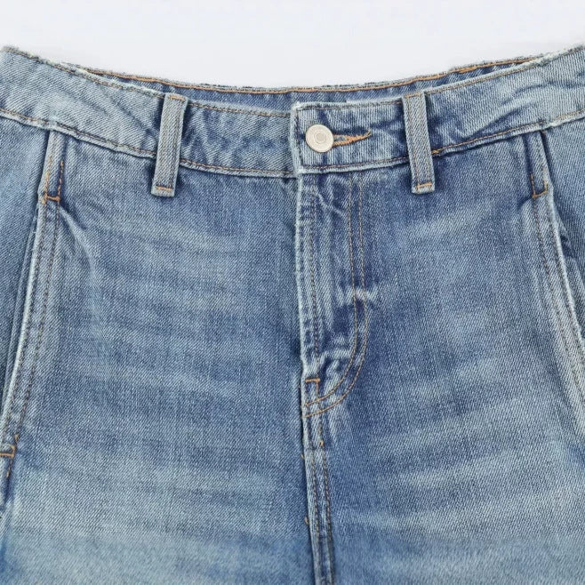 Damen Jeans‑Cargo‑Hose mit weitem Bein, Ziernähten und aufgesetzten Klappentaschen Nord Taschen
