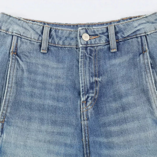 Damen Jeans‑Cargo‑Hose mit weitem Bein, Ziernähten und aufgesetzten Klappentaschen Nord Taschen