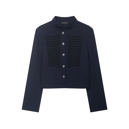 Damen Kurze Military Jacke mit Stehkragen, Zierkordeln und Metallknopfleiste Nord Taschen