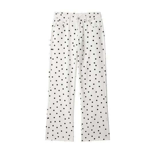 Damen Jeanshose mit weitem Bein, hohem Bund und Polka‑Dot‑Print Nord Taschen