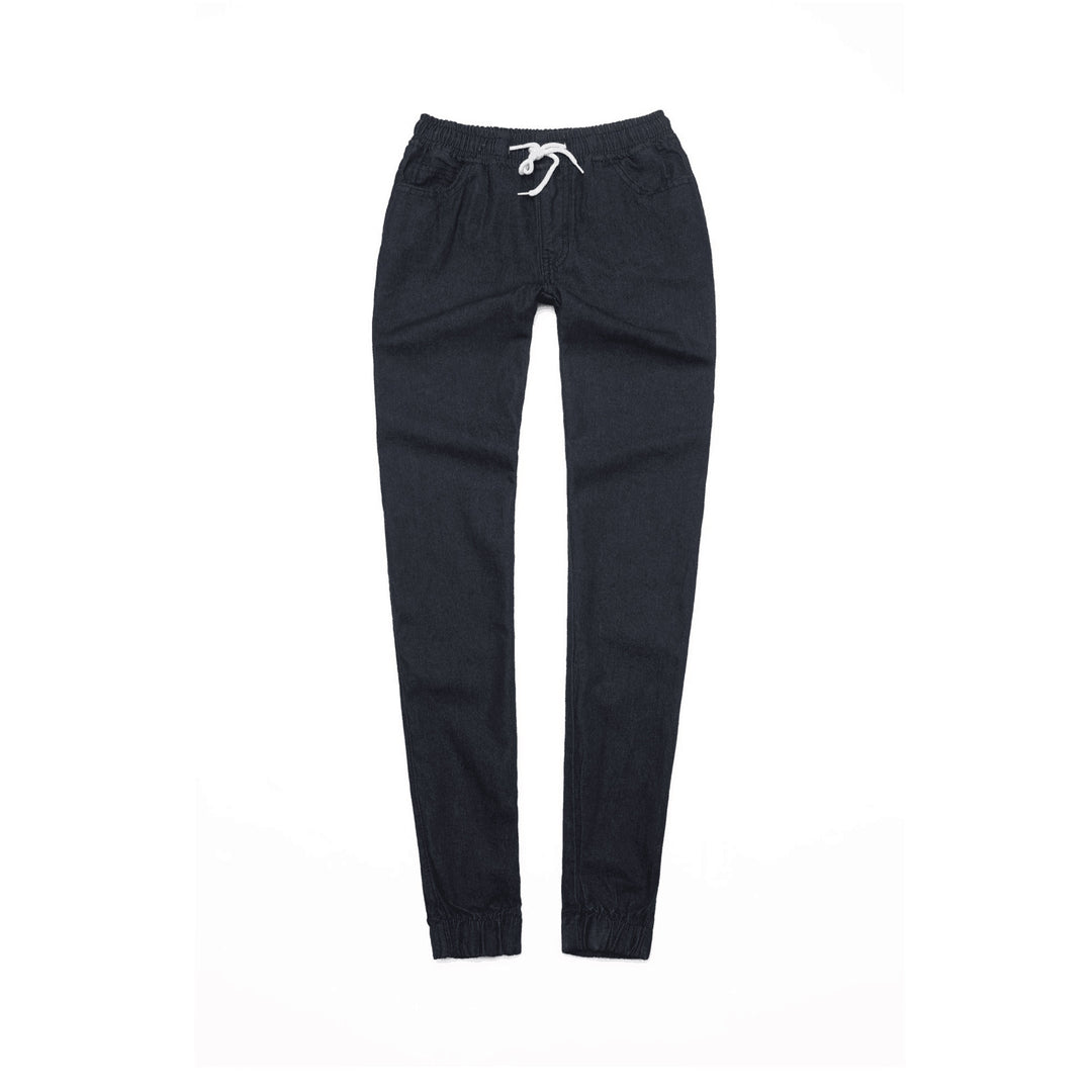 Damen schmal geschnittene Denim-Jogginghose mit Elastikbund, Tunnelzug und elastischen Beinbündchen Nord Taschen
