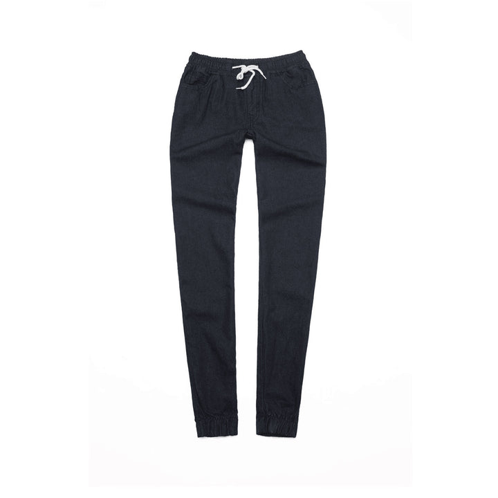 Damen schmal geschnittene Denim-Jogginghose mit Elastikbund, Tunnelzug und elastischen Beinbündchen Nord Taschen