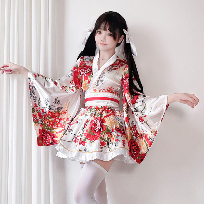 Damen traditionelles Kimono-Kleid mit fließendenÄrmeln und floralem Muster Nord Taschen