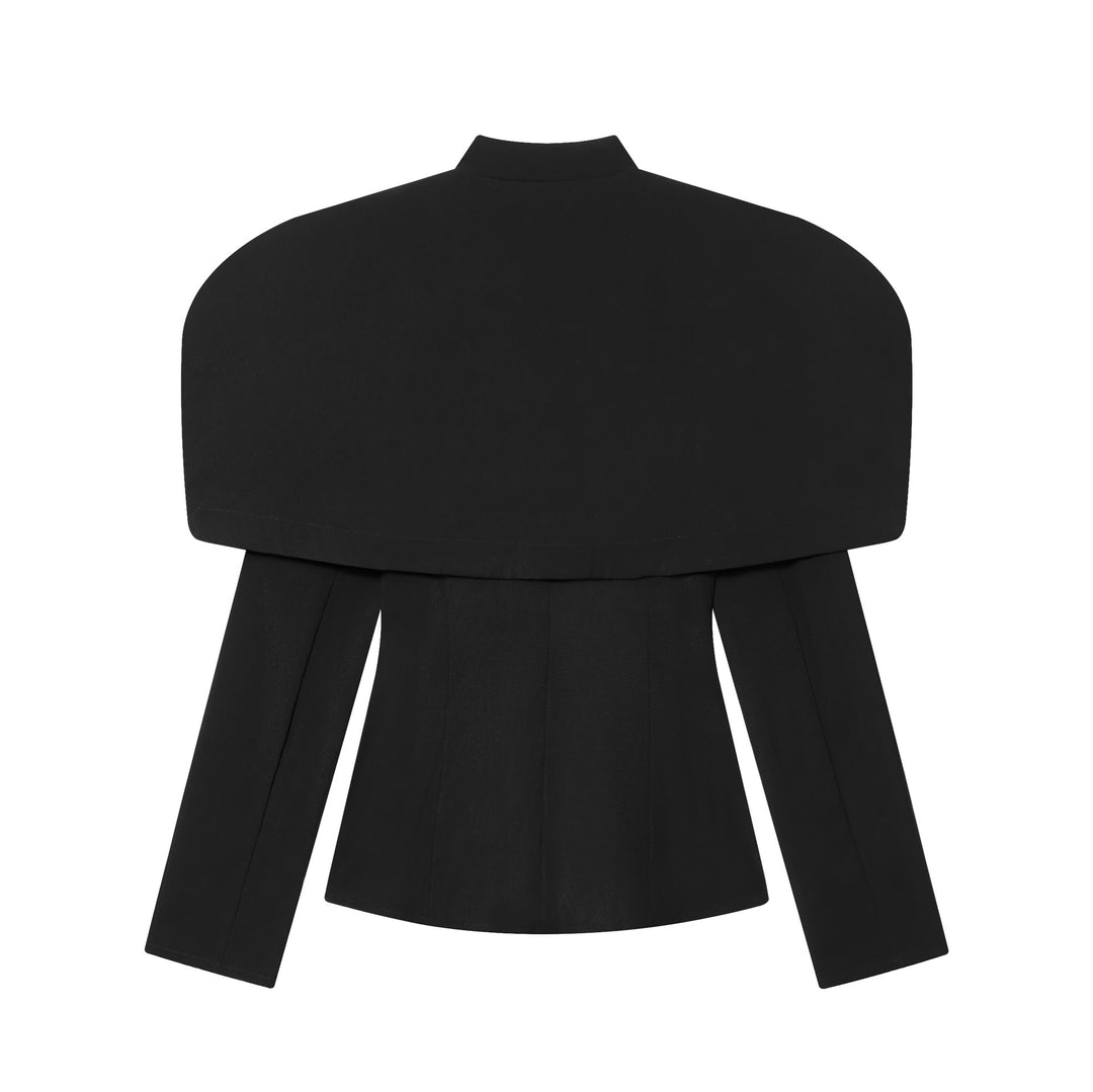Damen 100+ eleganter taillierter Blazer mit Cape‑Schulter und goldenen Zierknöpfen Nord Taschen