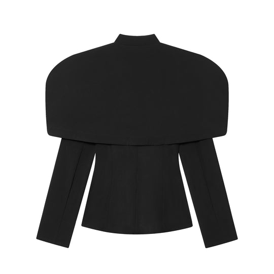 Damen 100+ eleganter taillierter Blazer mit Cape‑Schulter und goldenen Zierknöpfen Nord Taschen