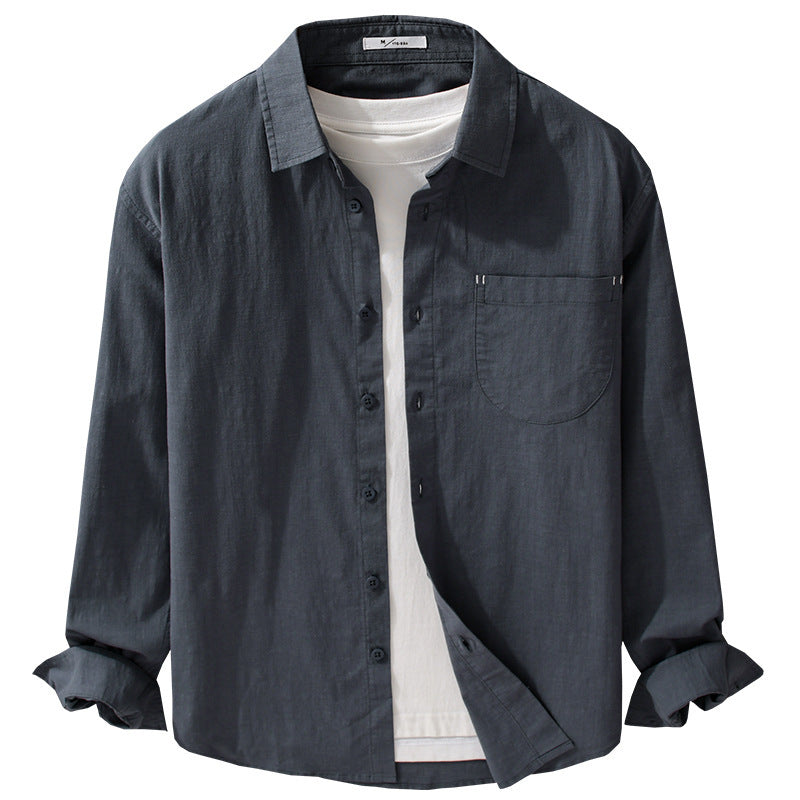 Herren Layering-Hemd im Overshirt-Stil aus Baumwoll‑Leinen mit Kentkragen und aufgesetzter Rundtasche Nord Taschen