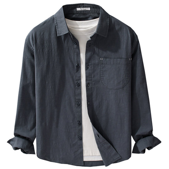 Herren Layering-Hemd im Overshirt-Stil aus Baumwoll‑Leinen mit Kentkragen und aufgesetzter Rundtasche Nord Taschen