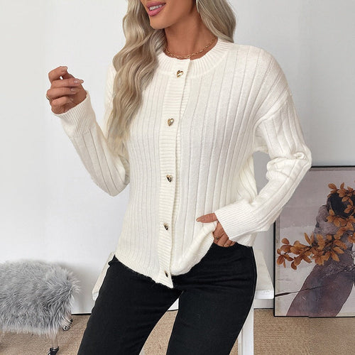 Damen Feinstrick-Cardigan mit Rippenstruktur und herzförmigen Zierknöpfen Nord Taschen